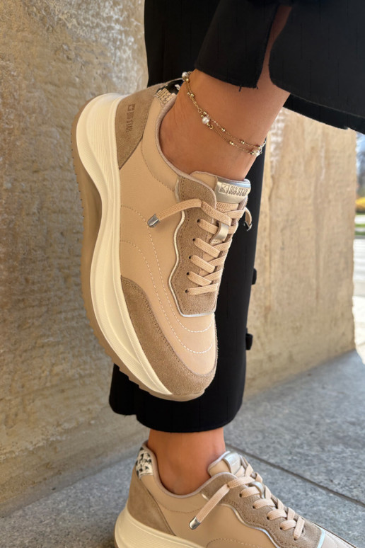 en daim Chaussures modèle baskets Féminin avec une plateforme Big Star RR274A345 HI-POLY SYSTEM beige