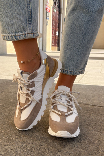 Peau chaussures Chaussures modèle baskets Féminin Artiker 56C1738 beige-couleur dorée 2