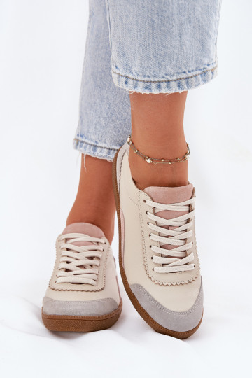 Baskets en cuir pour femmes Zazoo N1220 sable 2
