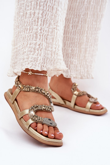 Sandales pour femmes avec décoration et imitation de cuir de serpent en simili cuir Artiker 56C1362 dorées 2
