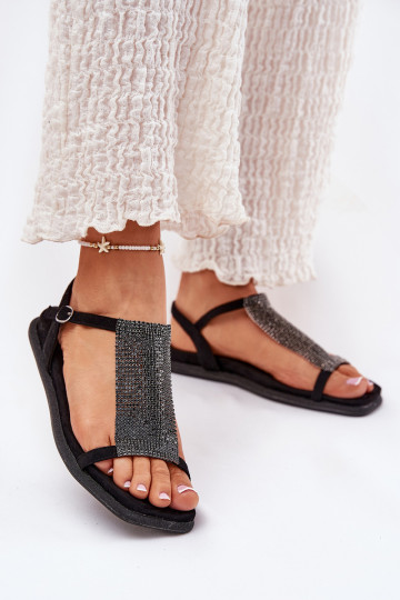 Sandales élégantes à talons bas pour femmes avec détails brillants Artiker 56C1370 noires 2