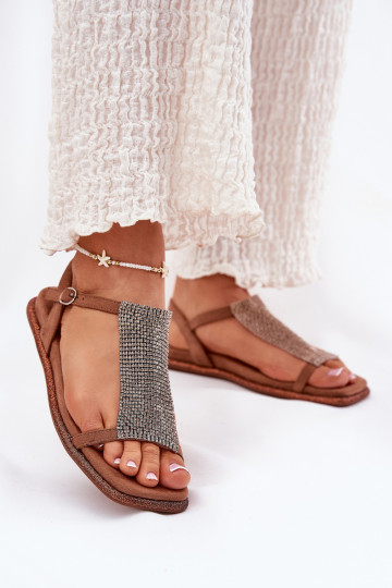 Sandales élégantes à talons bas pour femmes avec détails brillants Artiker 56C1365 marron