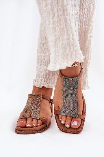 Sandales élégantes à talons bas pour femmes avec détails brillants Artiker 56C1365 marron 2