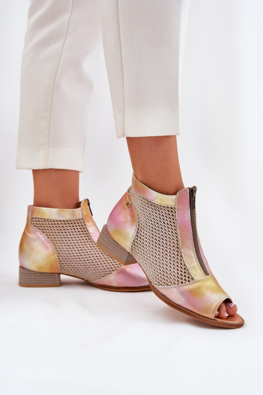 Peau Bottes pour femmes avec des talons largesOdkrytymi Palcami Il fautciejka 06413-15 rose-couleur orange Peau Bottes pour femmes avec des talons largesOdkrytymi Palcami Il fautciejka 06413-15 rose-couleur orange