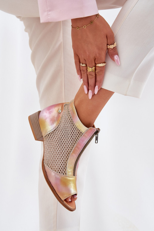 Peau Bottes pour femmes avec des talons largesOdkrytymi Palcami Il fautciejka 06413-15 rose-couleur orange Peau Bottes pour femmes avec des talons largesOdkrytymi Palcami Il fautciejka 06413-15 rose-couleur orange