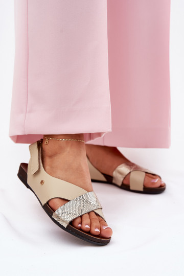 Sandales pour femmes avec attaches adhésives Zazoo 40141 beige-couleur dorée