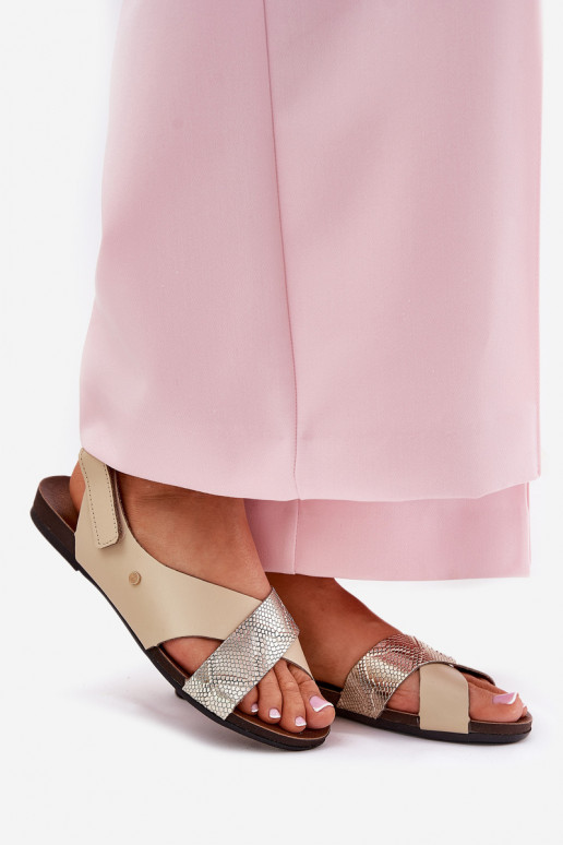 Sandales pour femmes avec attaches adhésives Zazoo 40141 beige-couleur dorée