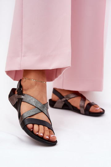 Sandales plates pour femmes Zazoo 40032 couleur noire