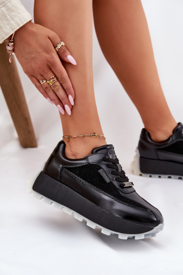 Peau Féminin Chaussures modèle baskets avec une plateforme Big Star RR274873 HI-POLY SYSTEM couleur noire