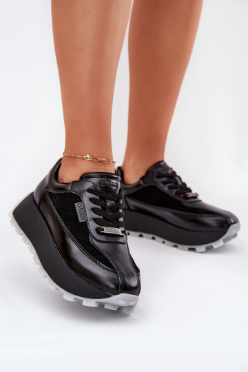 Baskets en cuir pour femmes avec plateforme Big Star RR274873 HI-POLY SYSTEM couleur noire 2