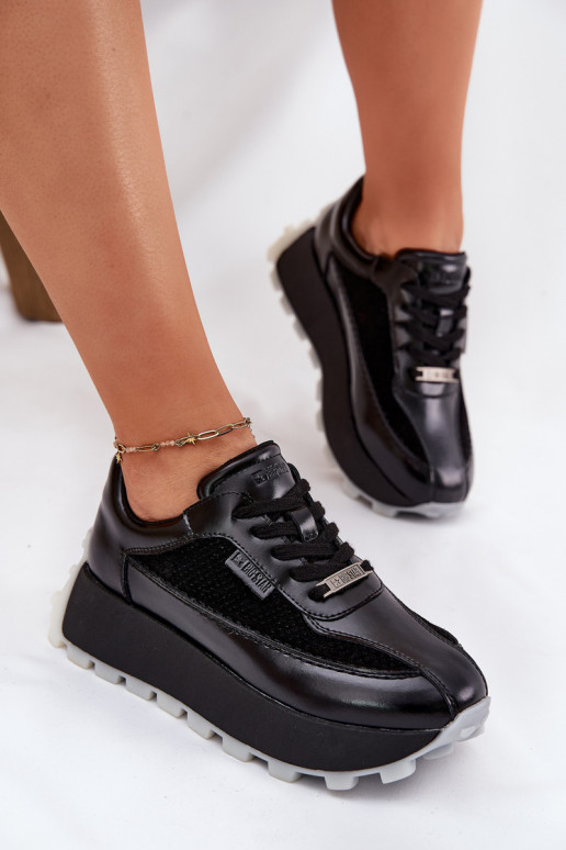 Peau Féminin Chaussures modèle baskets avec une plateforme Big Star RR274873 HI-POLY SYSTEM couleur noire Peau Féminin Chaussures modèle baskets avec une plateforme Big Star RR274873 HI-POLY SYSTEM couleur noire