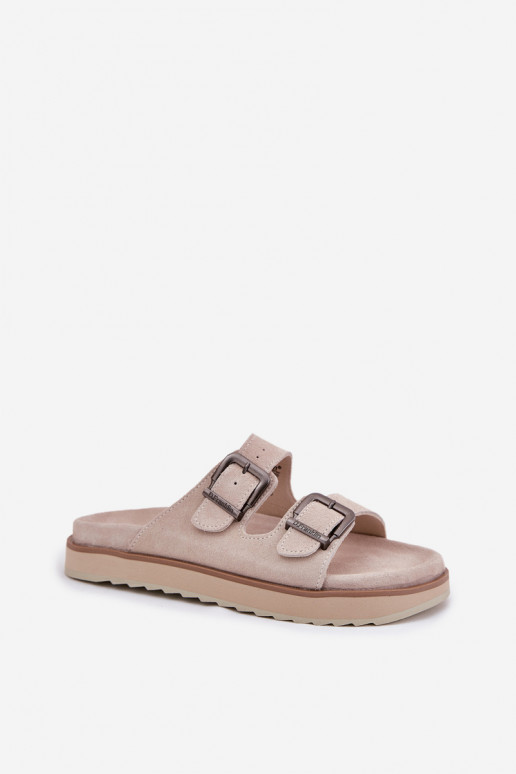 Chaussons femme en daim avec boucles D.Franklin DFSH405001 beige Chaussons femme en daim avec boucles D.Franklin DFSH405001 beige