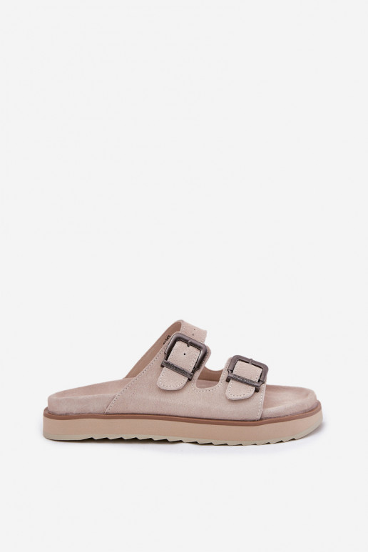 Chaussons femme en daim avec boucles D.Franklin DFSH405001 beige Chaussons femme en daim avec boucles D.Franklin DFSH405001 beige