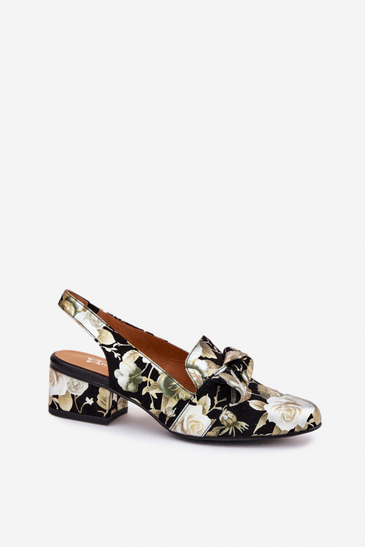 Peau Chaussures avec des fleurs avec des rubans N6539-44 couleur noire Peau Chaussures avec des fleurs avec des rubans N6539-44 couleur noire