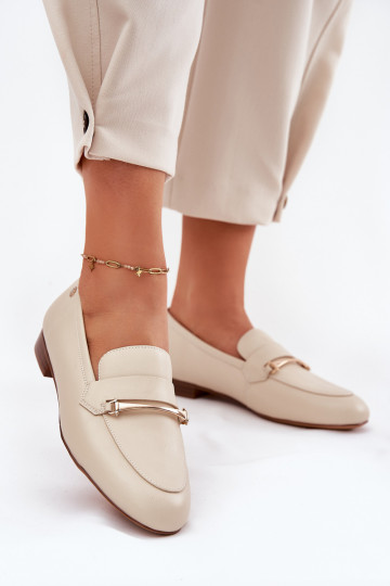Peau chaussures mocassins pour femmes Il fautciejka K6809-04 beige 2