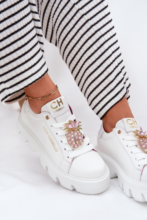 Peau Chaussures modèle baskets décorer Broszką Ananas CheBello 4651 couleur blanche Peau Chaussures modèle baskets décorer Broszką Ananas CheBello 4651 couleur blanche