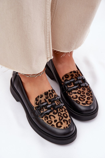 Mocassins en cuir noirs avec motifs panthères Laura Messi 2965