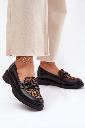 Peau Mocassins avec des ornements I Panterką Laura Messi 2965 couleur noire 2