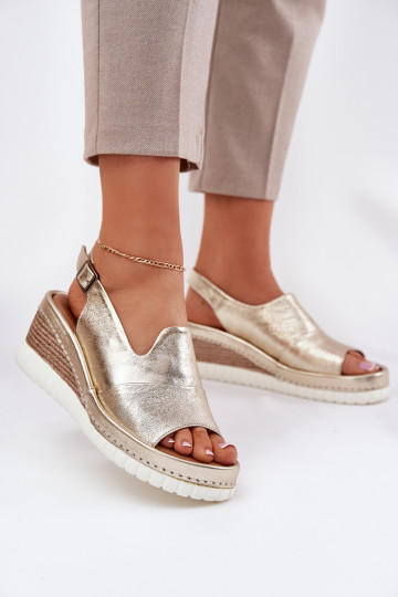 Sandales pour femmes Peau Sur un coin Artiker 56C0920 couleur dorée 2