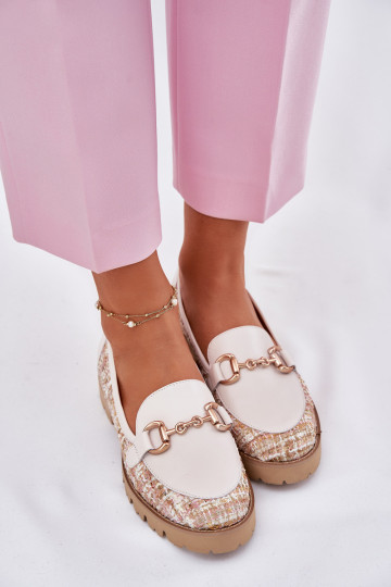 Mocassins en cuir couleur ivoire pour femmes avec détails dorés Laura Messi 2938