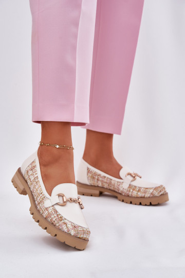 Mocassins en cuir couleur ivoire pour femmes avec détails dorés Laura Messi 2938 2