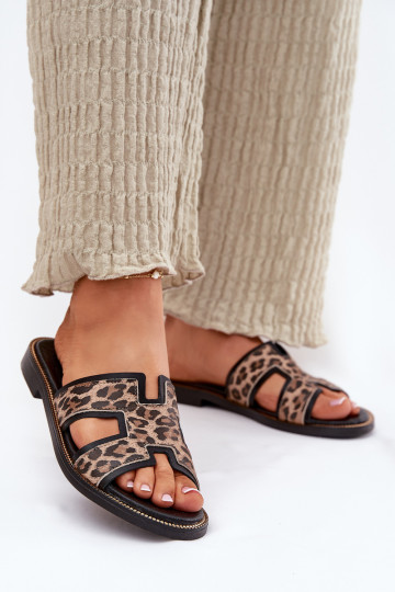 Peau isocèle Chaussons avec des motifs en fourrure de léopard Zazoo 40383 couleur noire