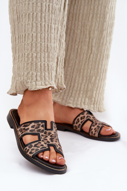 Peau isocèle Chaussons avec des motifs en fourrure de léopard Zazoo 40383 couleur noire Peau isocèle Chaussons avec des motifs en fourrure de léopard Zazoo 40383 couleur noire