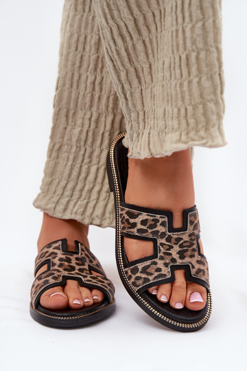 Peau isocèle Chaussons avec des motifs en fourrure de léopard Zazoo 40383 couleur noire 2