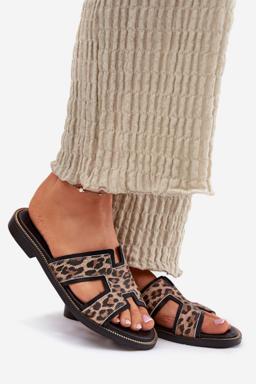 Peau isocèle Chaussons avec des motifs en fourrure de léopard Zazoo 40383 couleur noire Peau isocèle Chaussons avec des motifs en fourrure de léopard Zazoo 40383 couleur noire