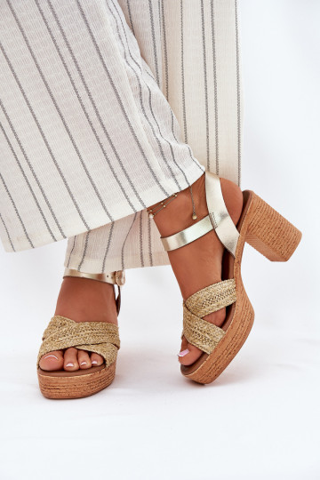 Sandales dorées pour femmes avec talons et sangle tressée Zazoo 40460 2