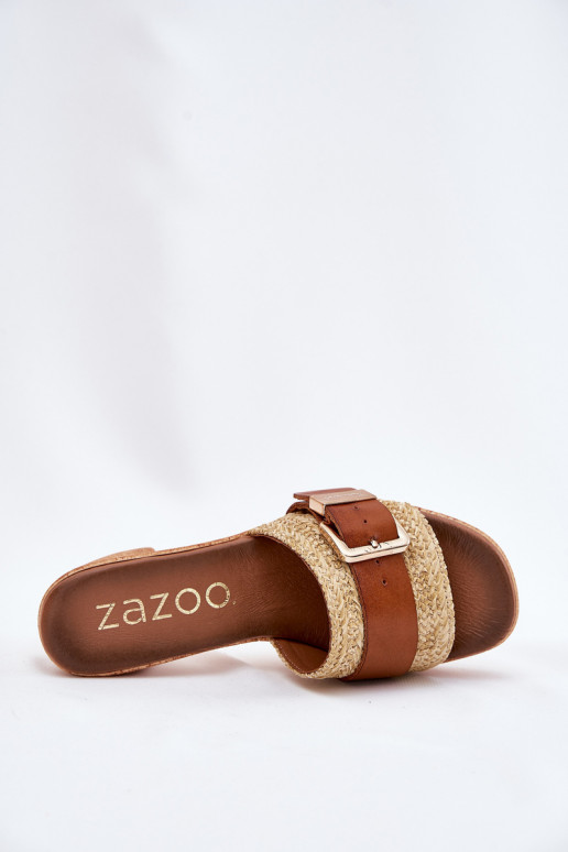 Pantoufles en cuir Féminin avec des talons avec boucles I Plecionką Zazoo 40459 marron Pantoufles en cuir Féminin avec des talons avec boucles I Plecionką Zazoo 40459 marron