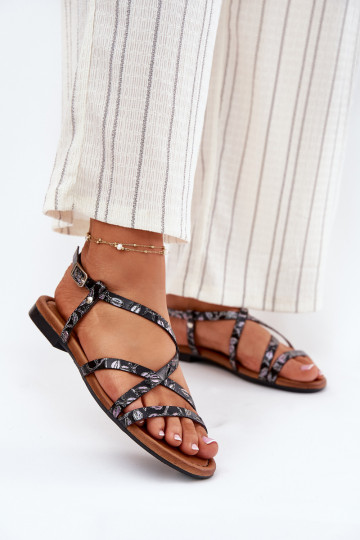Sandales à semelle plate noires pour femmes Tai Turiciejka 06635-05 2