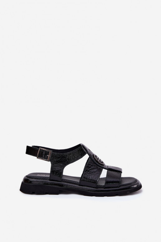 Sandales pour femmes Féminin avec effet vernis Avec des décorations Detalem Artiker 56C0691 couleur noire