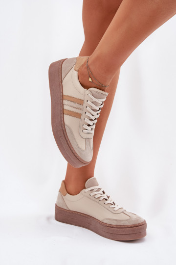Baskets de sport en cuir pour femmes avec plateforme Zazoo N1234 couleur sable
