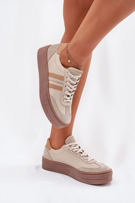 Peau Chaussures modèle baskets Féminin avec une plateforme Zazoo N1234 beige Peau Chaussures modèle baskets Féminin avec une plateforme Zazoo N1234 beige