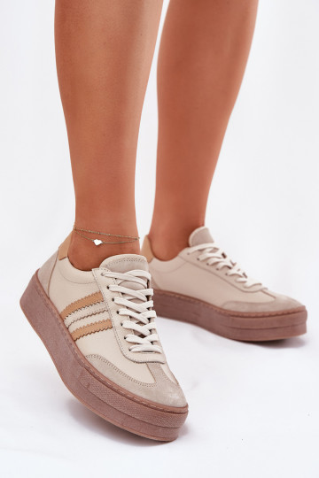 Baskets de sport en cuir pour femmes avec plateforme Zazoo N1234 couleur sable 2