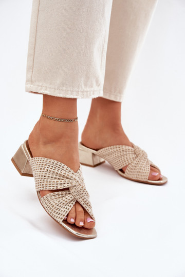 Pantoufles pour femmes Klocke Il fautciejka 06955-25 beige-couleur dorée