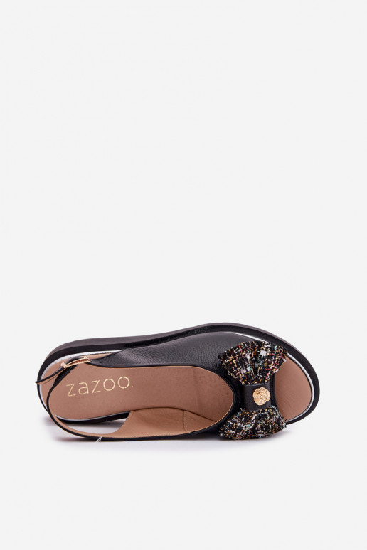 Sandales pour femmes Féminin Sur un coin avec des rubans Zazoo 1882 couleur noire Sandales pour femmes Féminin Sur un coin avec des rubans Zazoo 1882 couleur noire