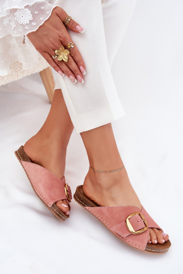 Pantoufles en cuir avec boucles dorées Il fautciejka 07000-15 couleur rose