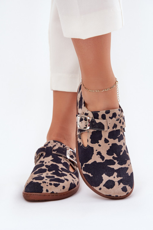 en daim chaussures Barefoot Féminin avec boucles Łaty Zazoo N1261 brun-beige en daim chaussures Barefoot Féminin avec boucles Łaty Zazoo N1261 brun-beige