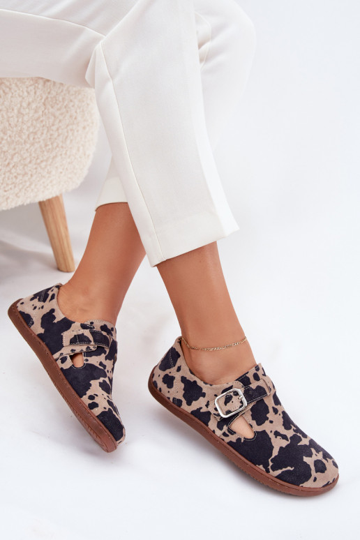 en daim chaussures Barefoot Féminin avec boucles Łaty Zazoo N1261 brun-beige en daim chaussures Barefoot Féminin avec boucles Łaty Zazoo N1261 brun-beige