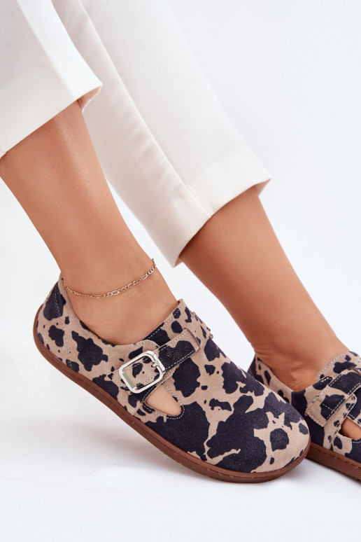 en daim chaussures Barefoot Féminin avec boucles Łaty Zazoo N1261 brun-beige en daim chaussures Barefoot Féminin avec boucles Łaty Zazoo N1261 brun-beige