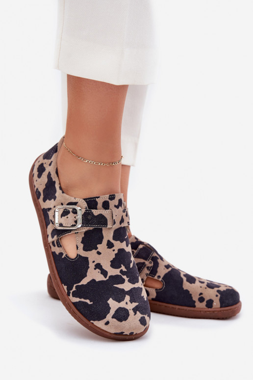 en daim chaussures Barefoot Féminin avec boucles Łaty Zazoo N1261 brun-beige en daim chaussures Barefoot Féminin avec boucles Łaty Zazoo N1261 brun-beige