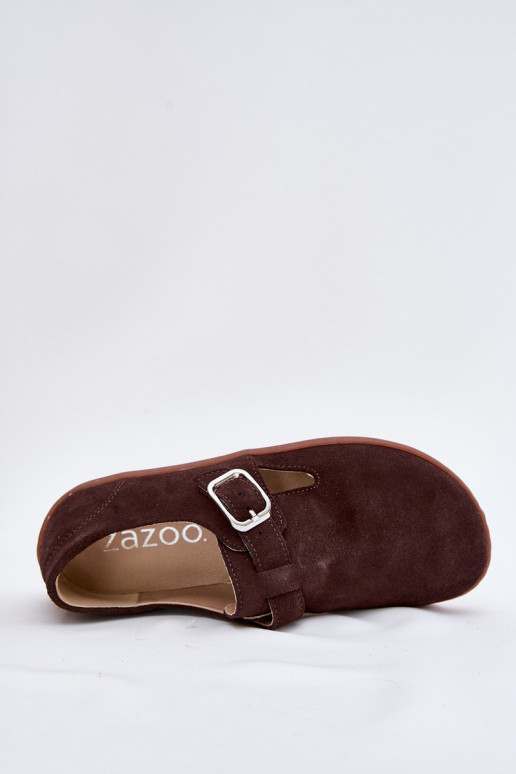 en daim chaussures Barefoot Féminin avec boucles Łaty Zazoo N1261 CzekoladoÀe