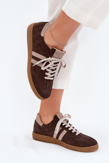 Baskets basses en daim chocolat pour femmes Zazoo N1068
