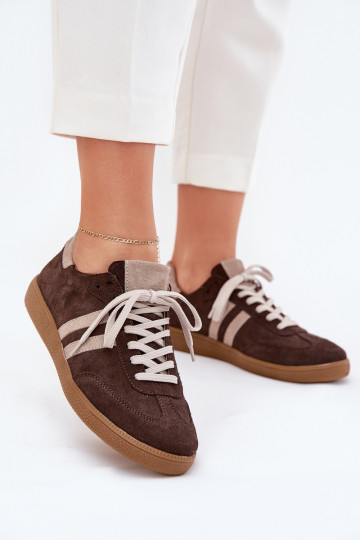 Baskets basses en daim chocolat pour femmes Zazoo N1068 2
