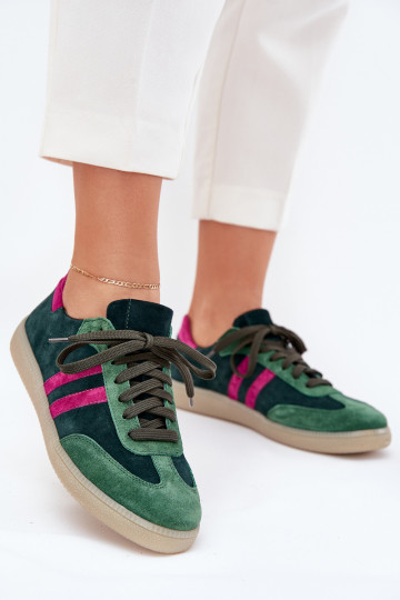 Baskets basses en daim khaki pour femmes Zazoo N1068