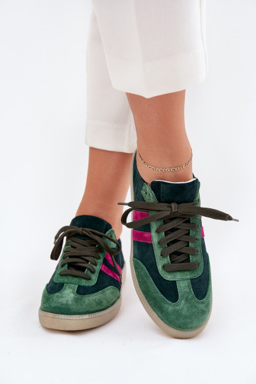 Baskets basses en daim khaki pour femmes Zazoo N1068 2