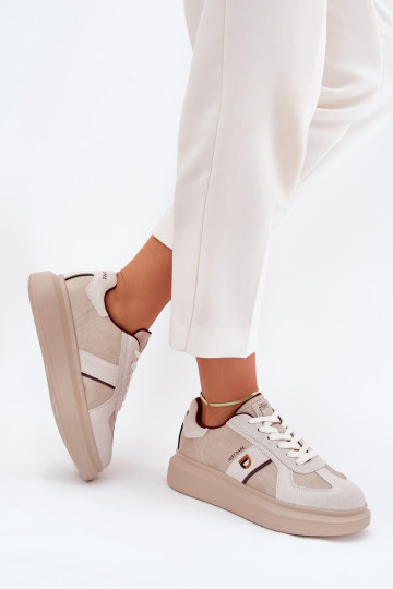 Peau Féminin Chaussures modèle baskets avec une plateforme Daniel Lopez Just Dare SS2D4003 beige