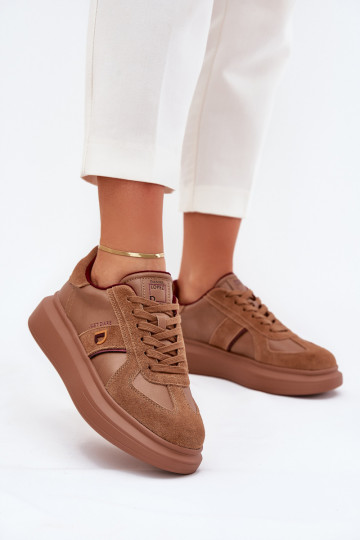 Baskets de sport en cuir avec plateforme pour femmes Daniel Lopez Just Dare SS2D4005 couleur marron